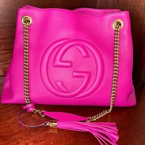 Gucci GG logo leather chain tote bag